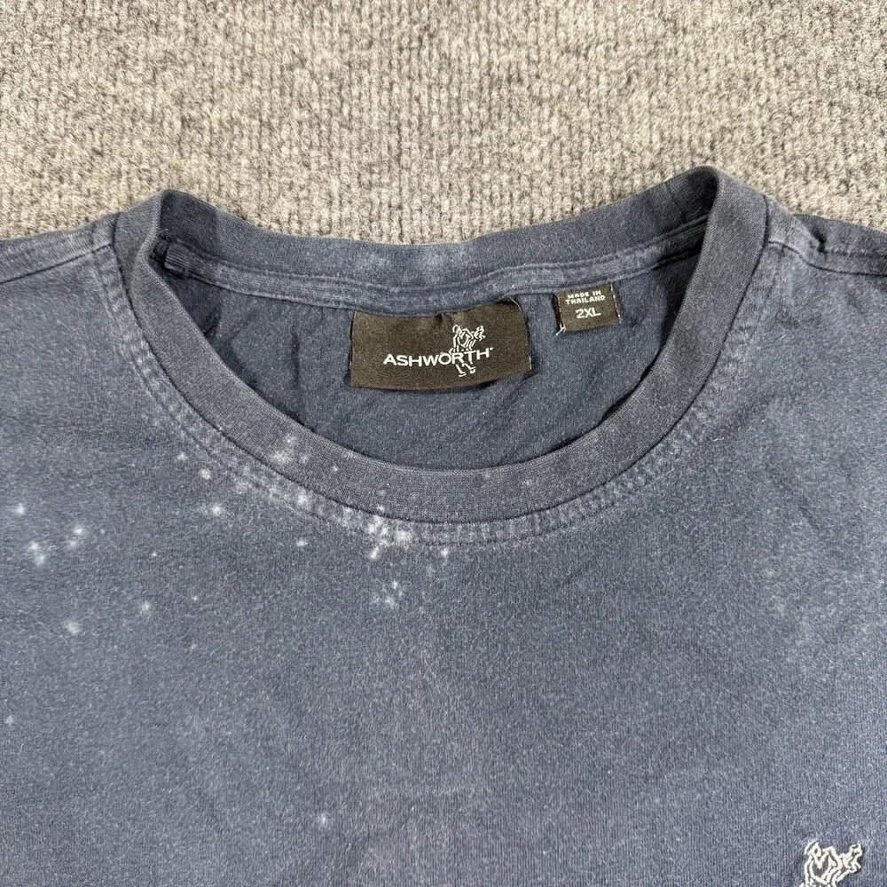 Ashworth Mens 2XL Navy Blue Golf T Shirt Embroidered Logo Distressed Faded